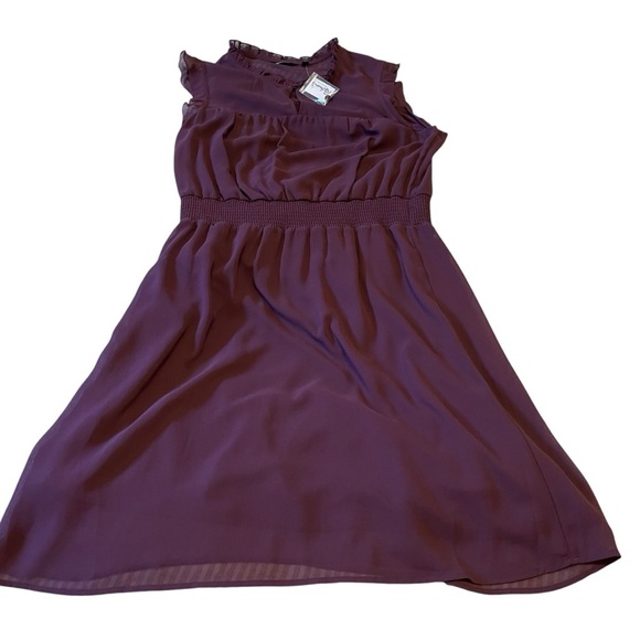 Reitman’s Dark Purple Mini Dress-Size Medium-NWT-Sleeveless-Ruffled Sleeve/Neck - Picture 3 of 11